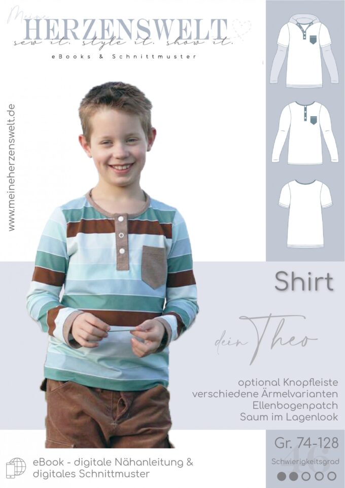 E046  dein Theo Kids Shirt Nähanleitung Schnittmuster meine herzenswelt scaled