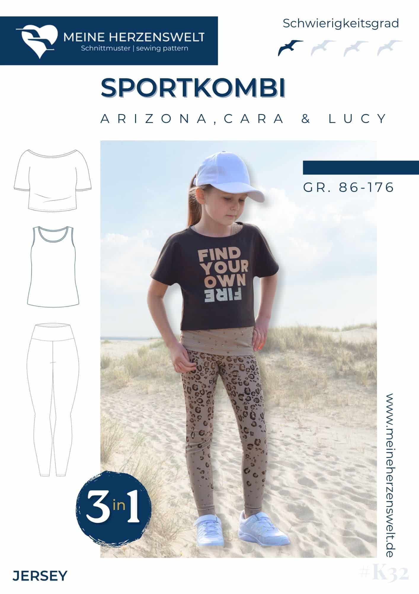 K032 Titelbild Sportkombi Arizona, Lucy, Cara Leggings, Top, Shirt Schnittmuster Nähen Meine Herzenswelt