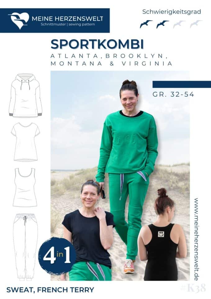 K038 Titelbild Sportkombi Hoodie Jogginghose T Shirt Damen Schnittmuster Nähen Meine Herzenswelt