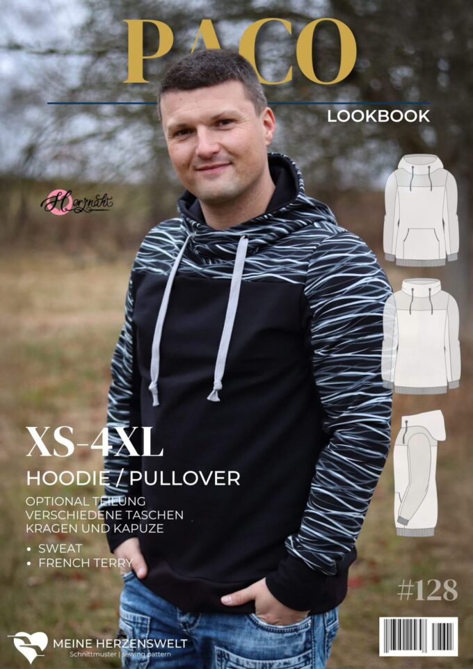 L128 Lookbook Paco Schnittmuster Hoodie Herren Meine Herzenswelt