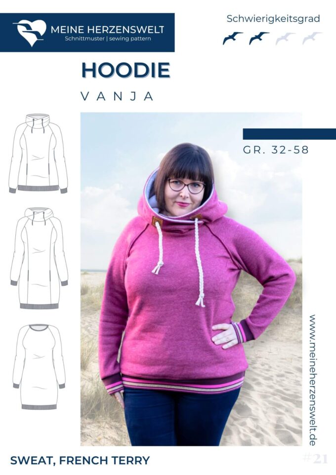 S021 Titelbild Vanja Hoodie Damen Schnittmuster Nähen Meine Herzenswelt