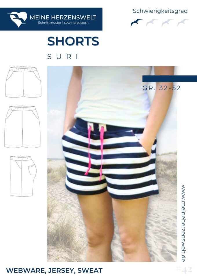 S042 Titelbild Suri Damen Schnittmuster Nähanleitung Shorts für Damen