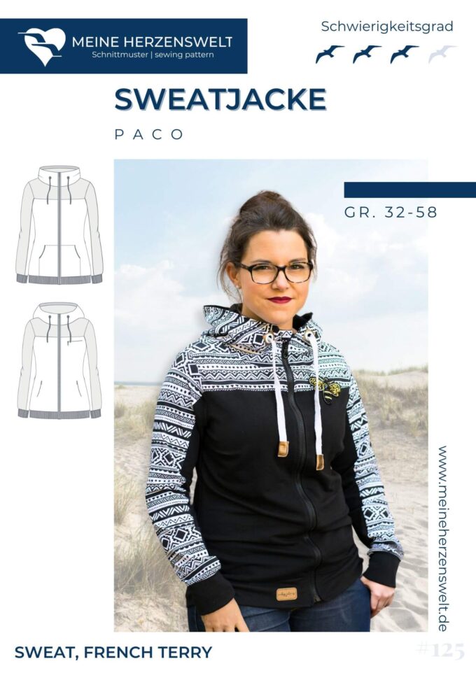 S125 Titelbild Paco Sweatjacke Damen Schnittmuster Nähen Meine Herzenswelt