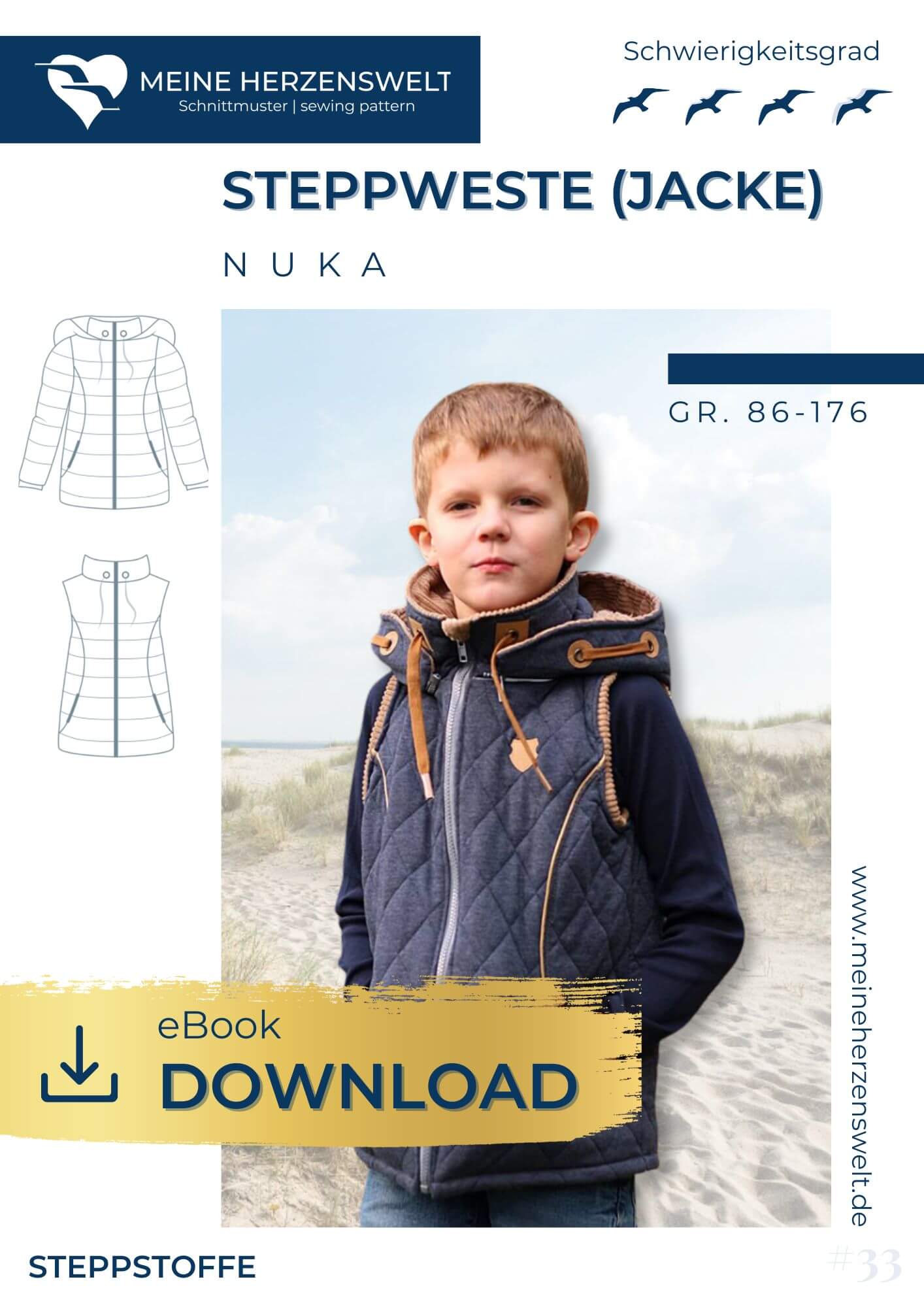 Schnittmuster Steppjacke Gr 86 Weste Jacke Nuka Kinder 86-128
