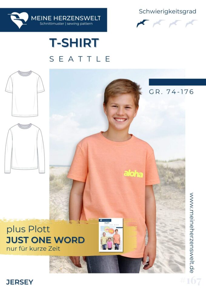 S167 Titelbild dein Seattle Tshirt Kinder Schnittmuster Nähen Meine Herzenswelt mit Plott