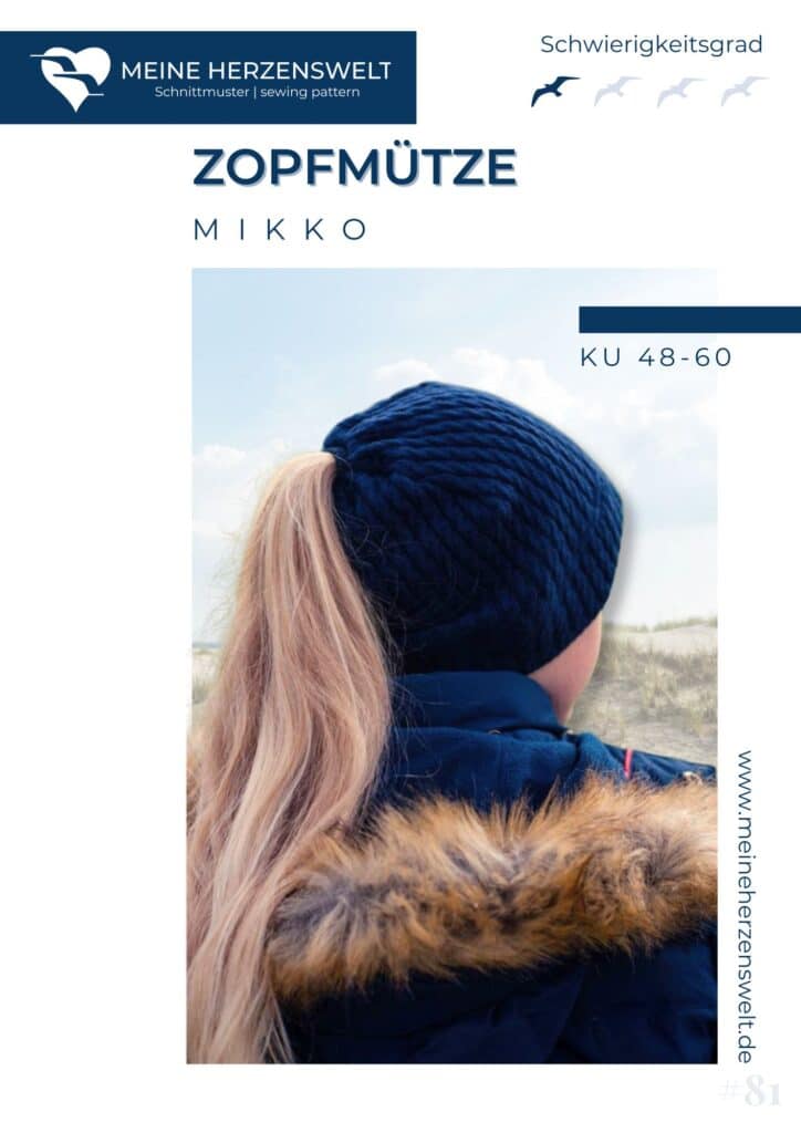 S081 Titelbild Freebook Zopfmütze Mikko kostenloses Schnittmuster Mütze Beanie Meine Herzenswelt