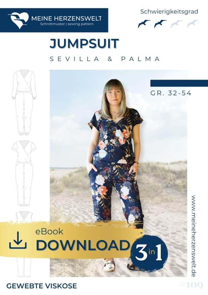 E109 Titelbild Sevilla & Valencia Jumpsuit Overall für Damen Schnittmuster Nähen Meine Herzenswelt