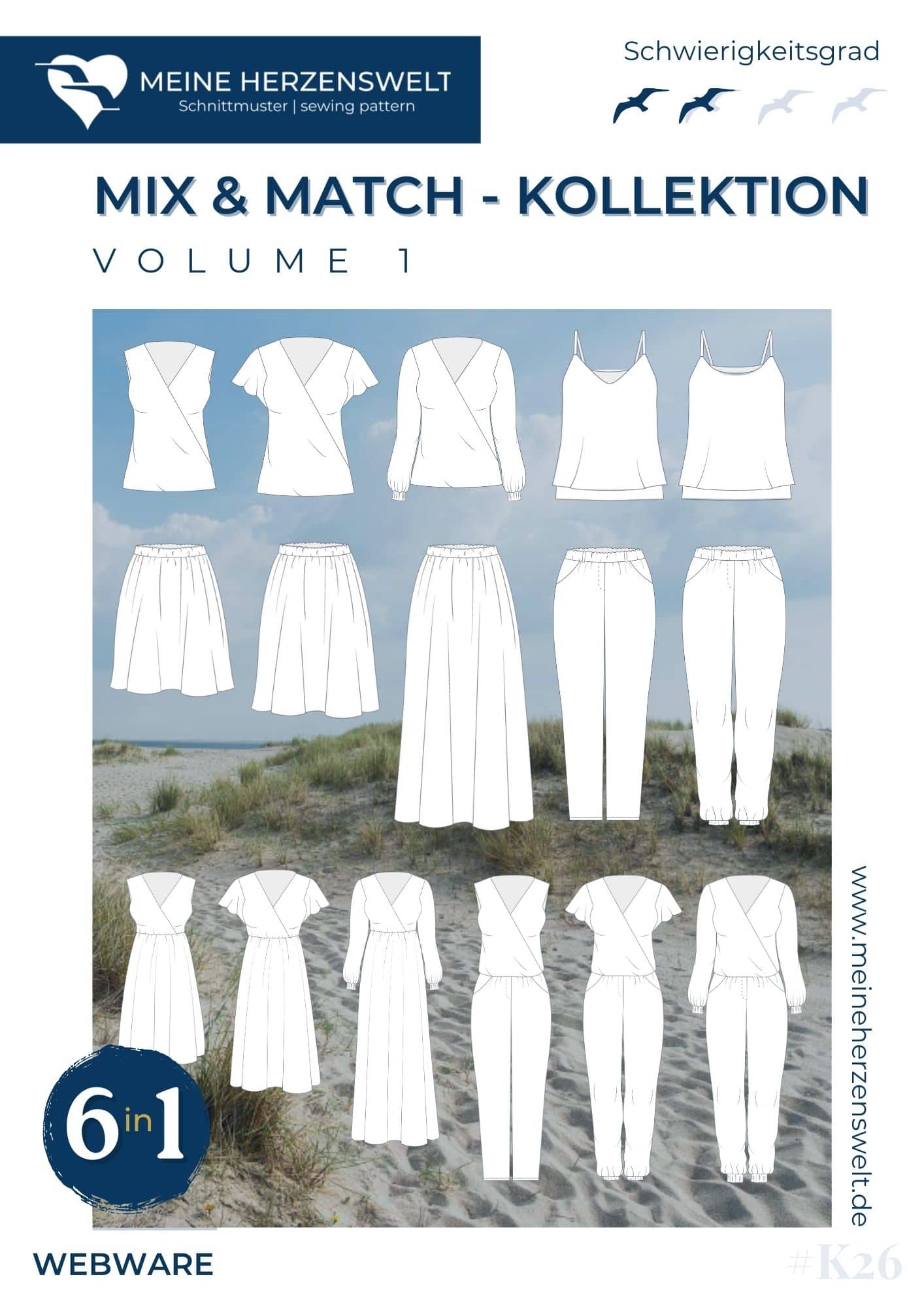 K26 Titelbild Mix and Match Kollektion Volume 1 Kleid, Hose, Bluse, Jumpsuit, Top für Damen nähen Schnittmuster Meine Herzenswelt