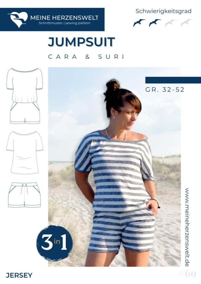 S069 Titelbild Cara & Suri Jumpsuit Romper Shirt Shorts Schnittmuster Nähen Meine Herzenswelt