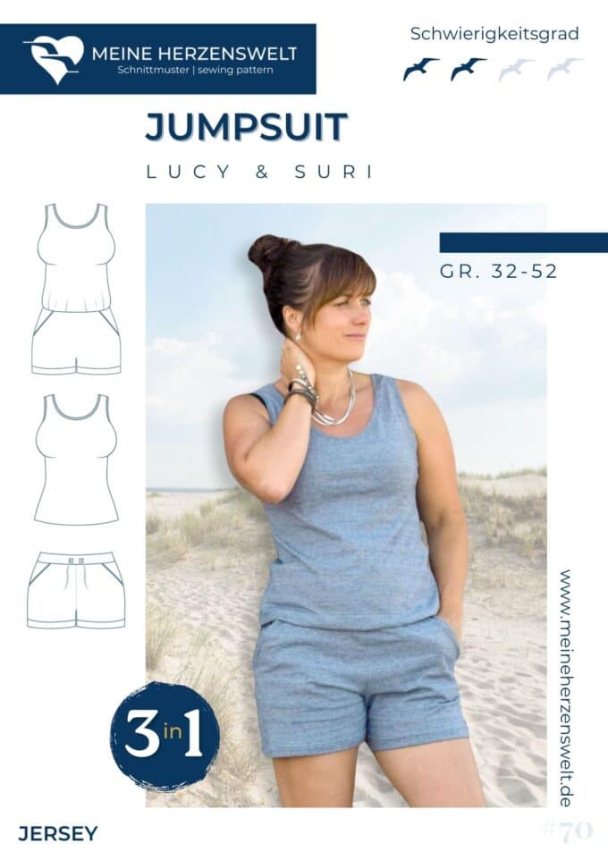 S070 Titelbild Lucy & Suri Jumpsuit Romper Top Shorts Schnittmuster Nähen Meine Herzenswelt