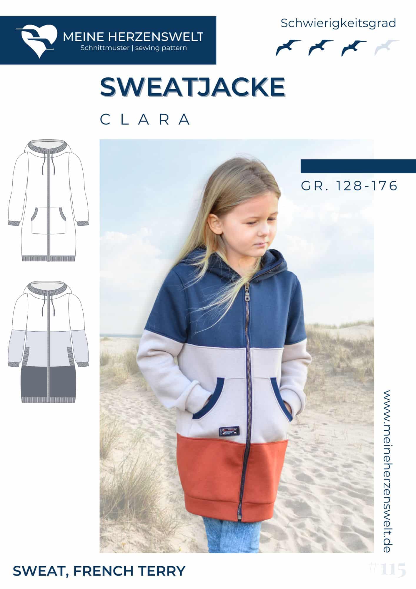 S115 Titelbild deine Clara lange Sweatjacke Kinder Schnittmuster Nähen Meine Herzenswelt