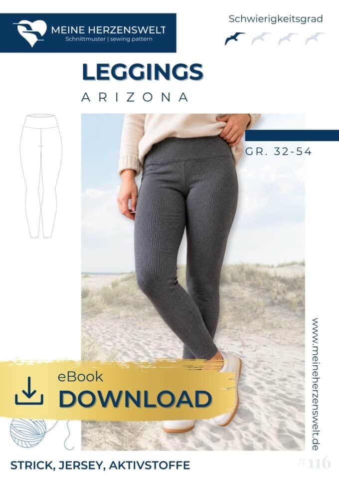 E116 Strick Titelbild Arizona Leggings für Damen Strickleggings Yogaoutfit Homewear Schnittmuster Nähen Meine Herzenswelt