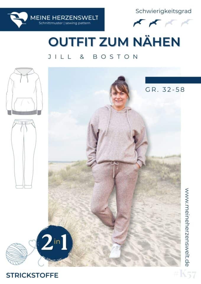 K056 Titelbild Outfit zum Nähen Strickoutfit nähen – Hoodie & Hose als Schnittmuster für Damen – Valetta & Boston Meine Herzenswelt