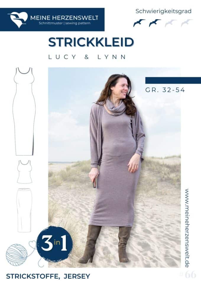 S066 Titelbild Lucy & Lynn Kleid Strickkleid Kleid für Strickstoff Schnittmuster Nähen Meine Herzenswelt