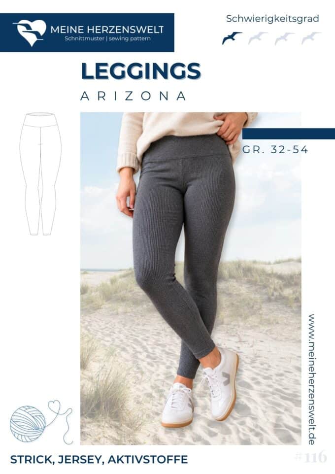 S116 Strick Titelbild Arizona Leggings für Damen Strickleggings Yogaoutfit Homewear Schnittmuster Nähen Meine Herzenswelt