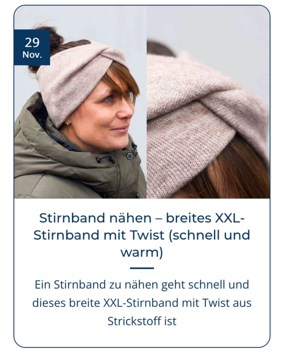 Stirnband nähen breites XXL Stirnband mit Twist (schnell und warm)