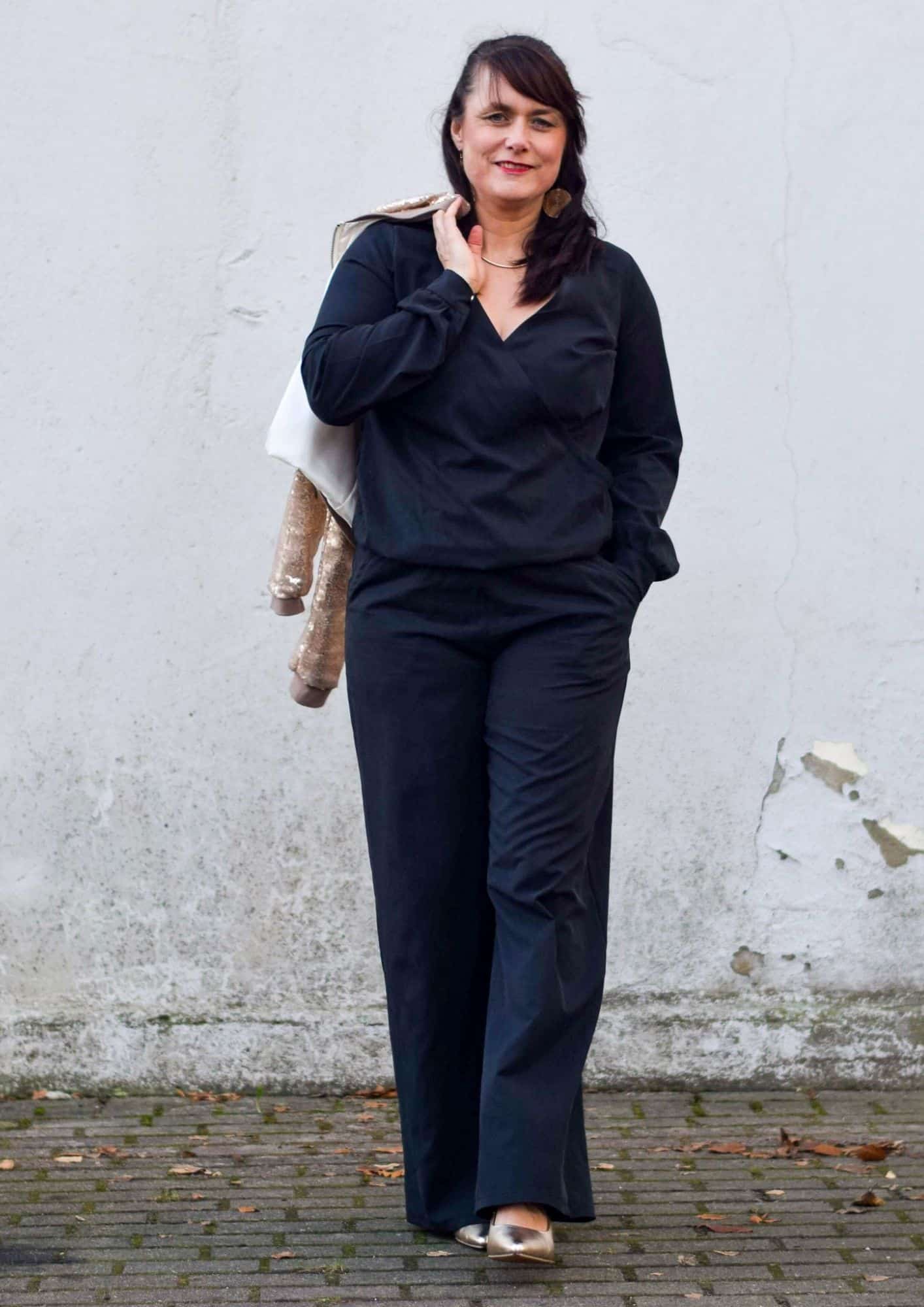 festliches Outfit nähen Schnittmuster Culotte, Bluse, Pailletten Blouson Meine Herzenswelt