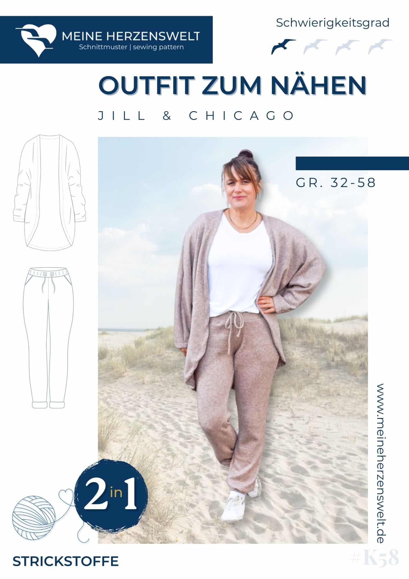 K058 - Titelbild Outfit zum Nähen - Strickoutfit nähen – Cardigan und Hose als Schnittmuster für Damen – Loungewear - Homewear - Strickcardigan - Strickjacke - Meine Herzenswelt