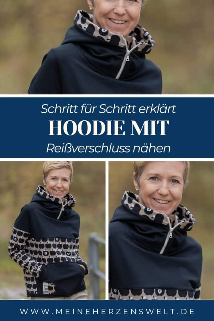 Kapuze mit Reißverschluss nähen kostenloses Tutorial Hoodie Hack Meine Herzenswelt (11)