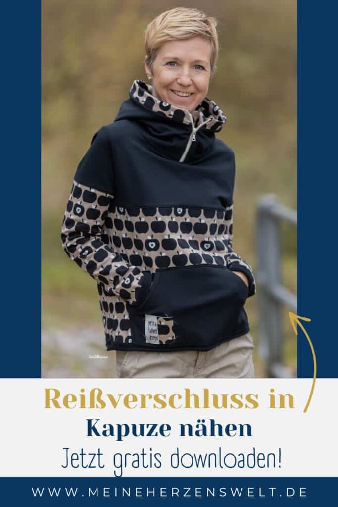 Kapuze mit Reißverschluss nähen kostenloses Tutorial Hoodie Hack Meine Herzenswelt (4)