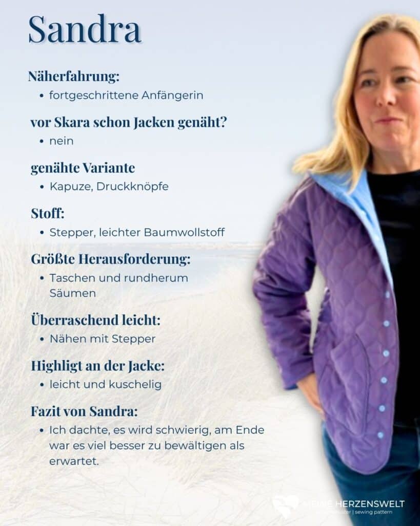 26 16 Sandra W Steckbriefe Skara Jacke nähen für Anfänger Schnittmuster Steppjacke Meine Herzenswelt