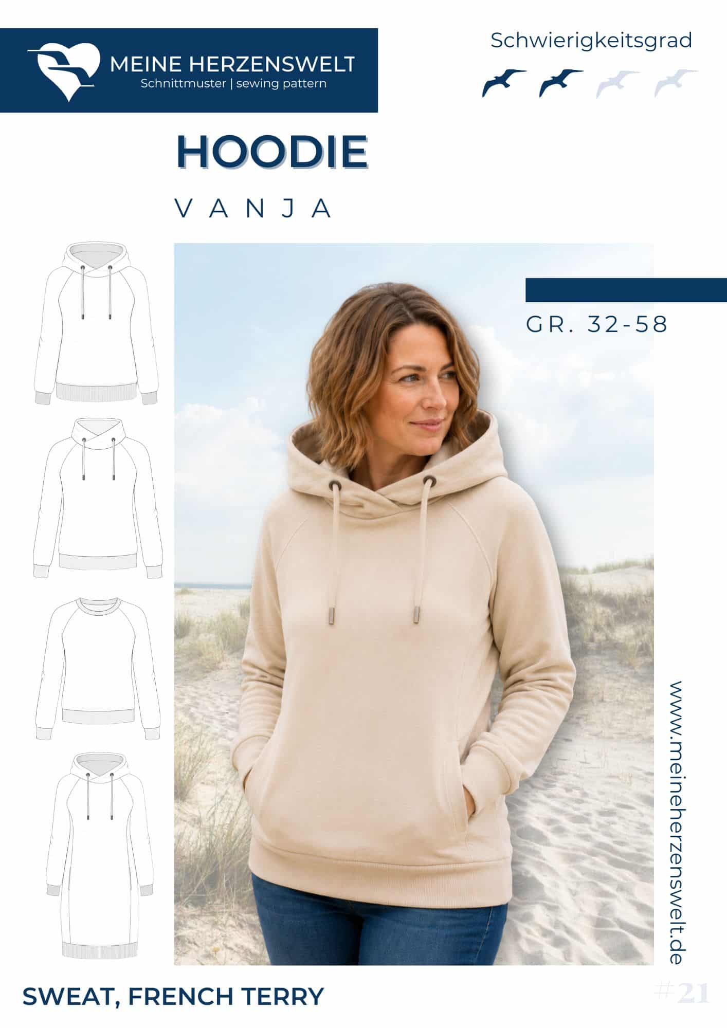 S021 Titelbild Vanja Hoodie Damen Schnittmuster Nähen Meine Herzenswelt